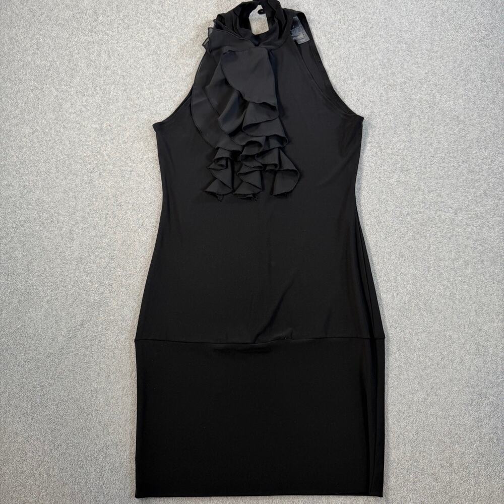 Bisou Bisou Michele Bohbot Y2k Black Halter Ruffle Dress Women's Size 4 Cocktail